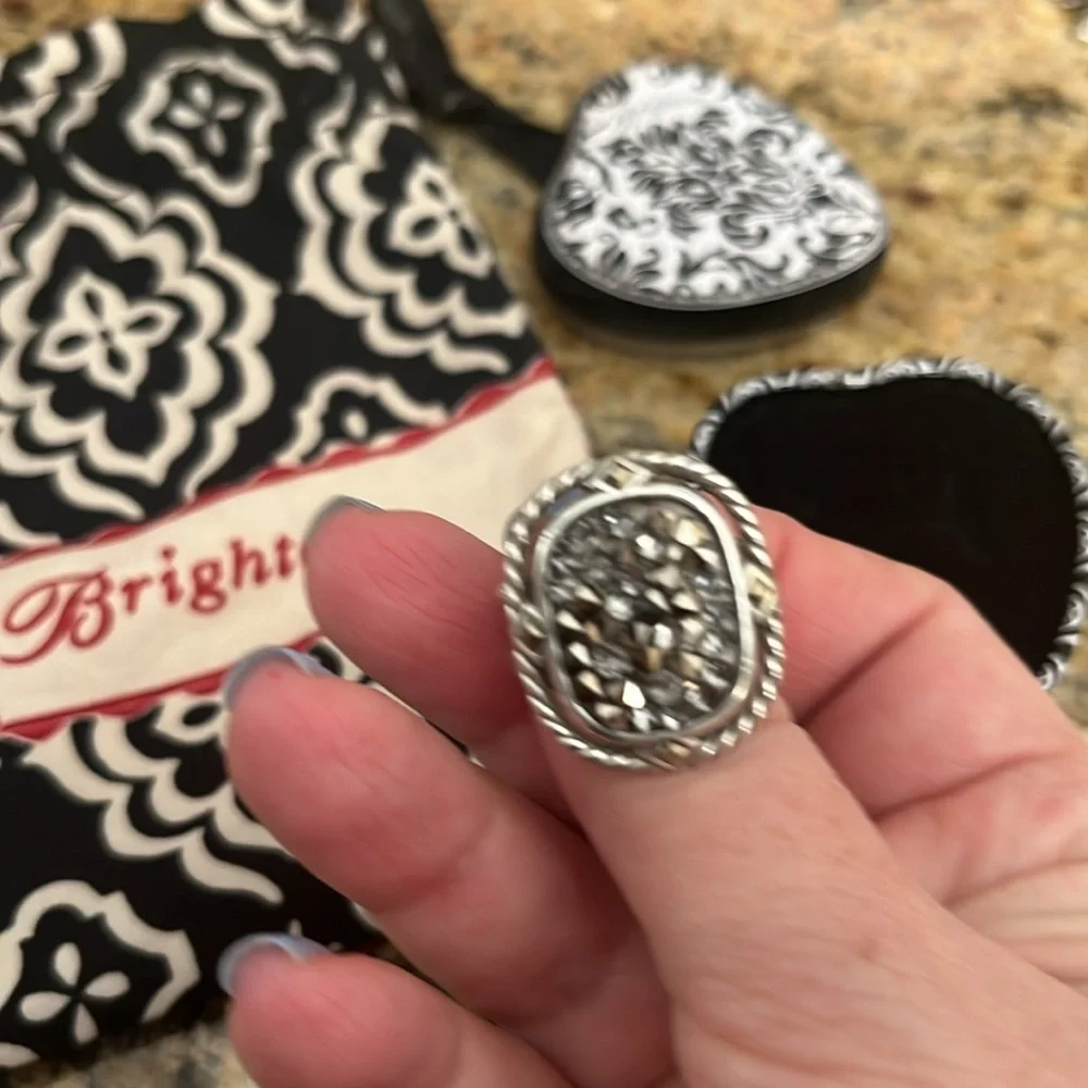 Brighton Crystal Rocks Ring Silver Tone Braided - Picture 3 of 4